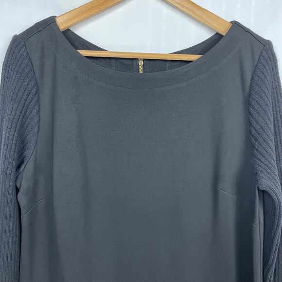 Loft Mixed Material Dress Sz 12 Black Ribbed Knit Wool Rabbit Hair Sweater - Picture 2 of 11